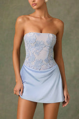 Embellished Draped Strapless A-Line Mini Dress in Sky Blue