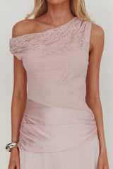 Diana Asymmetric Shoulder Pleat Waist Maxi Dress Blush