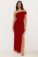 Berry Fresh Mesh One Shoulder Maxi Dress