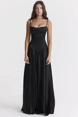 Anabella Black Lace Up Maxi Dress