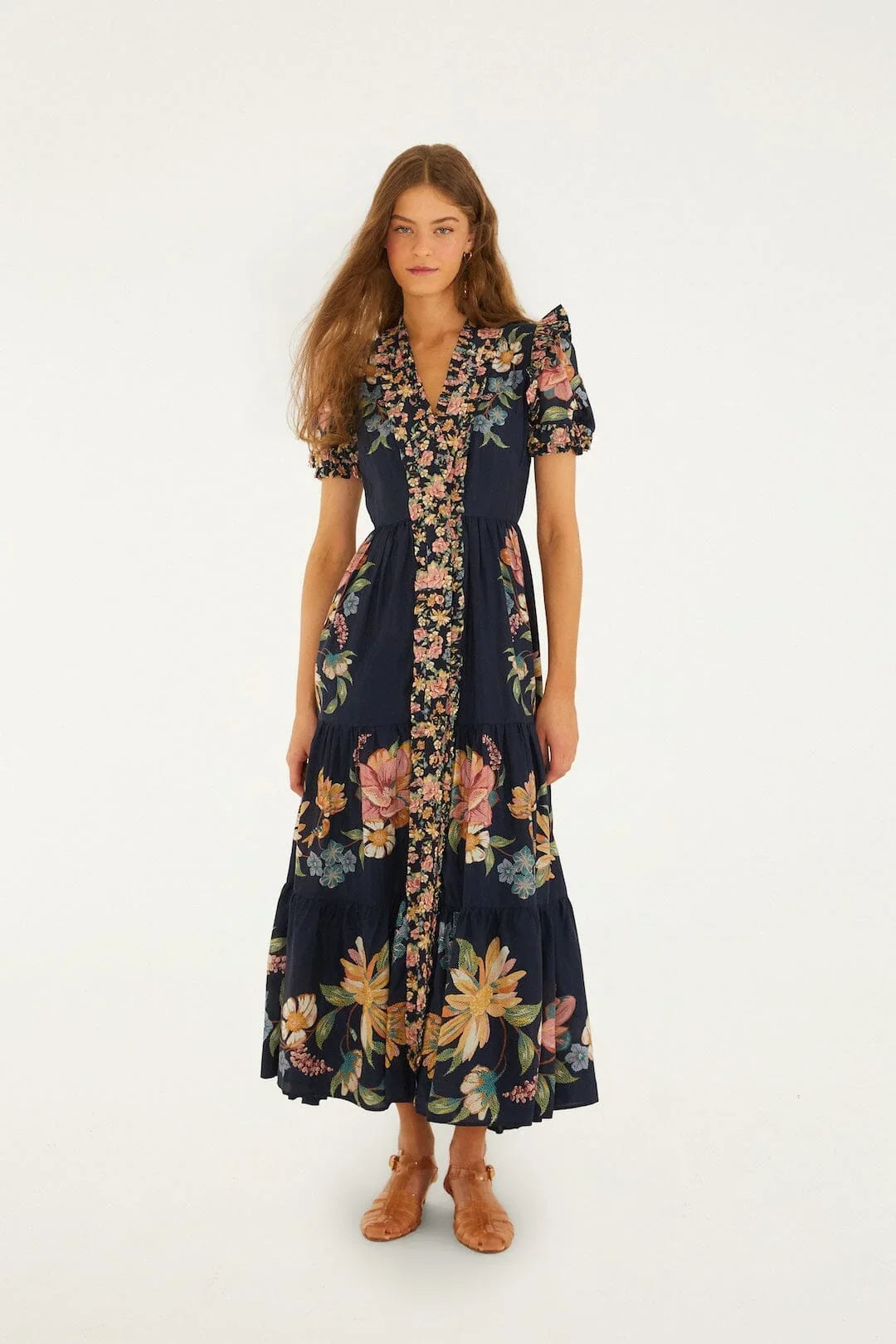 Dark Blue Maira Floral Short Sleeve Maxi Dress