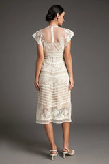Lydia Flower Embroidered Mesh Midi Dress