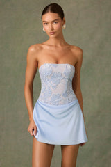 Embellished Draped Strapless A-Line Mini Dress in Sky Blue