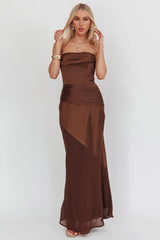 Moon Aura Pleat Detail Strapless Maxi Dress Chocolate